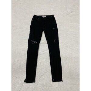 Free People Black Distressed Holes Denim Moto Skinny Leg Pants Size 24